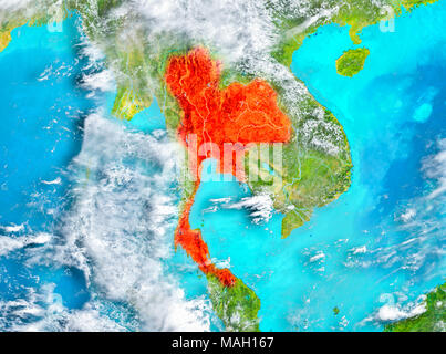 Thailand highlighted in red on planet Earth. 3D illustration. Elements of this image furnished by NASA. Stock Photo