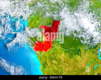 Congo highlighted in red on planet Earth. 3D illustration. Elements of this image furnished by NASA. Stock Photo