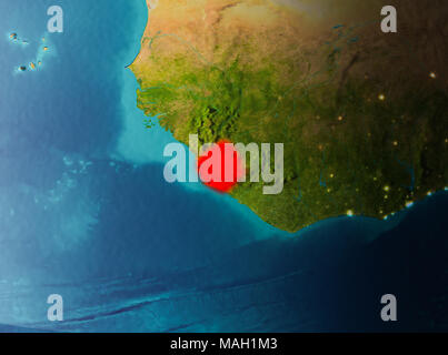 Sierra Leone in early morning light highlighted in red on planet Earth ...