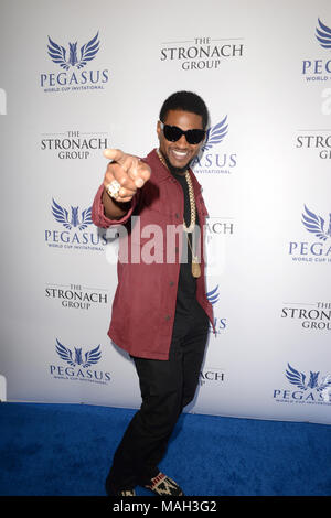 HALLANDALE, FL - JANUARY 28:  Usher Raymond attends The Inaugural $12 Million Pegasus World Cup Invitational, The World's Richest Thoroughbred Horse Race At Gulfstream Park at Gulfstream Park on January 28, 2017 in Hallandale, Florida   People:  Usher Raymond Stock Photo