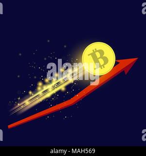 Gold Bitcoin Icon and Red Arrow Stock Vector