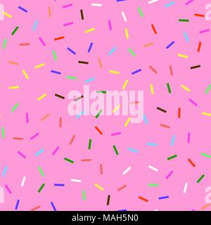 Donut Pink Texture. Glaze and Colored Sprinkles Seamless Pattern Stock Vector