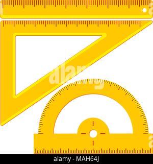 Colorful cartoon angle protractor straightedge ruler set. Education theme vector illustration for certificate banner sticker, badge, sign, stamp, logo Stock Vector