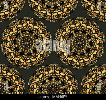 Seamless repeating pattern of colored mandalas Stock Vector