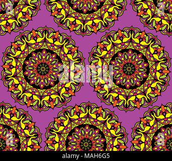 Seamless repeating pattern of colored mandalas Stock Vector