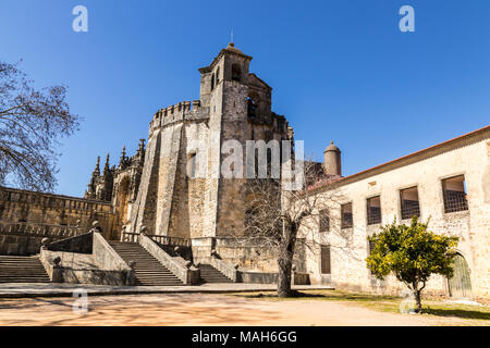 Convent of Christ, Tomar, Portugal. Full view of the church, constructed by the Knights Templar. A World Heritage Site since 1983 Stock Photo