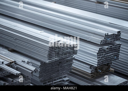 Aluminium profiles for constructions. Aluminum constructions factory. Stock Photo