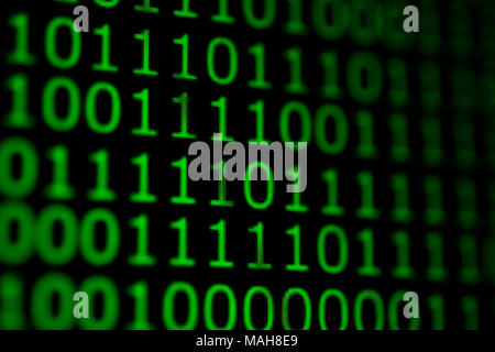 Numerical continuous code in green color, abstract web data in binary code. Stock Photo