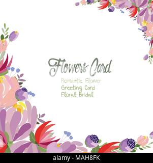 Floral frame with autumn hydrangea flowers, rose, magnolia and lavender on white background Stock Vector