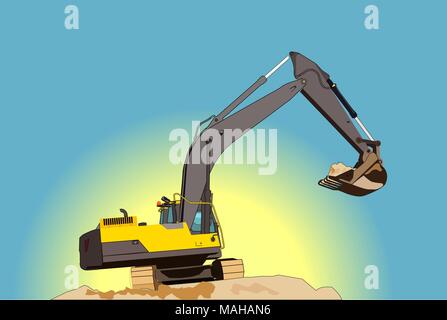 Yellow excavator illustration Stock Vector