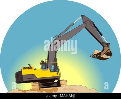 Yellow excavator illustration Stock Vector