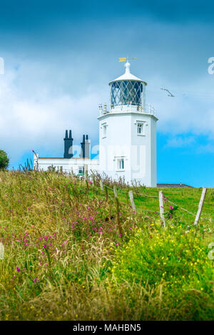 Lizard Lighthouse, a grade II listed building, standing on the most southerly part of England on the Lizard Point penisular Stock Photo