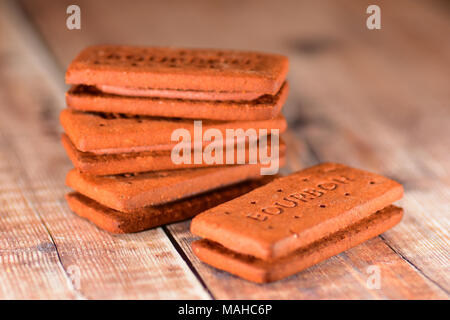 Bourbon biscuits stacked Stock Photo