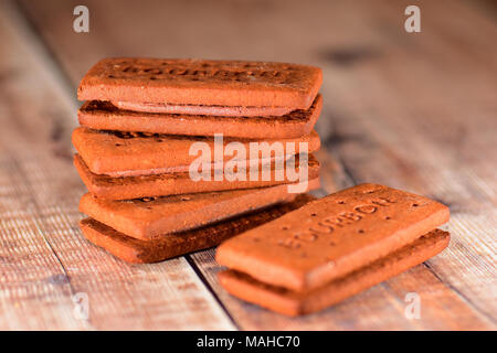 Bourbon biscuits stacked Stock Photo