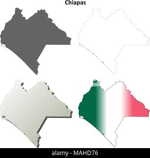 Chiapas blank outline map set Stock Vector