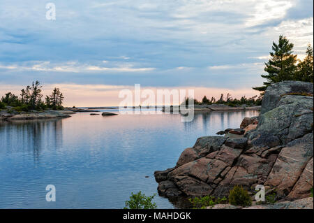 The islands in Georgian Bay at dusk Stock Photo