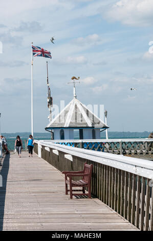 The Grade 2 listed wooden pier at Yarmouth Town, on the Isle of Wight, Hampshire, England, UK. Stock Photo