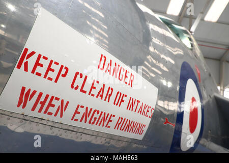 RAF jet fighter engine intake warning sign Stock Photo