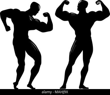 Bodybuilder silhouette. Gym, bodybuilding, sport concept. Vector illustration Stock Vector