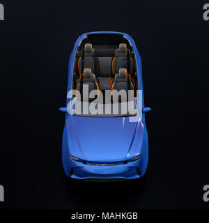 Front view of cutaway blue self-driving Electric SUV car on black background. 3D rendering image. Stock Photo
