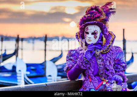 Venice, Italy. Carnival of Venice, beautiful mask at St. Mark's Square. Stock Photo