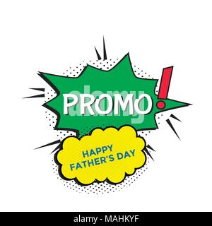 Happy Father's Day sale. Vector illustration comic text speech for promotion, poster, flyer, discount card, price label, blog, social media, marketing Stock Vector