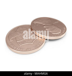 United States Lincoln Penny isolated over white. 3D illustration, clipping path