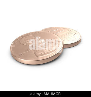 United States Lincoln Penny isolated over white. 3D illustration, clipping path