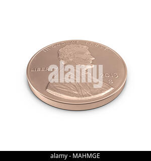 United States Lincoln Penny isolated over white. 3D illustration, clipping path