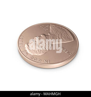 United States Lincoln Penny isolated over white. 3D illustration, clipping path