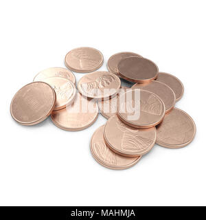 Dollar coins 1 cent currency of the United States isolated over white. 3D illustration, clipping path