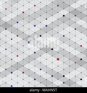 Abstract modern stylish isometric pattern texture, Three-dimensional rectangle, Repeating geometric background with red, blue, black rhombus circles v Stock Vector