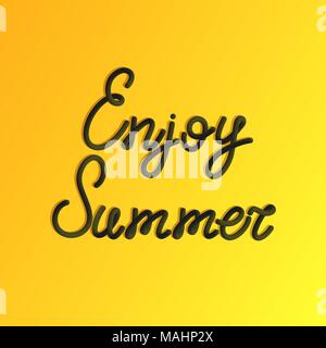 Inscription of Enjoy summer in 3d style. Vector black lettering of enjoy summer with liquid effect of gradient color in volumetric style. Isolated obj Stock Vector