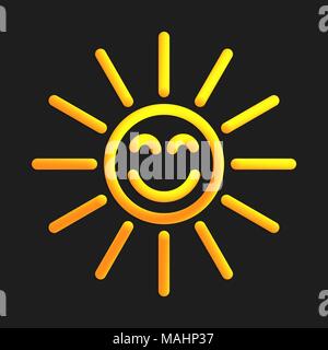 Sun with straight rays in 3d style. Vector illustration of yellow sun with liquid effect of gradient color in volumetric style. Isolated object with s Stock Vector