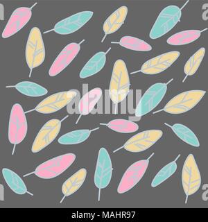 The pattern different feathers are painted. Painted in delicate colors. Hand draw illustration Stock Vector