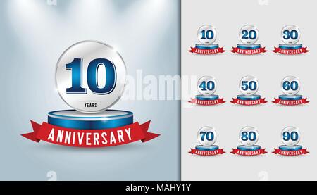 Set of anniversary trophy. Anniversary celebration emblem design for booklet, leaflet, magazine, brochure poster, web, invitation or greeting card. Ve Stock Vector