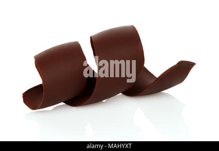 Chocolate shavings on white background close-up Stock Photo