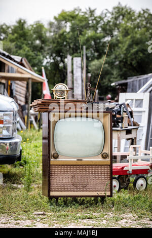 Vintage tube television at an outdoor flea market, Manitoba, Canada. Stock Photo