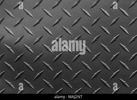 Close up of grainy textured steel sheet with diamond plate pattern, metallic background Stock Photo