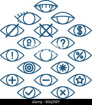 Eye icons for different actions, set of outline eye pictograms, vector operation icons Stock Vector