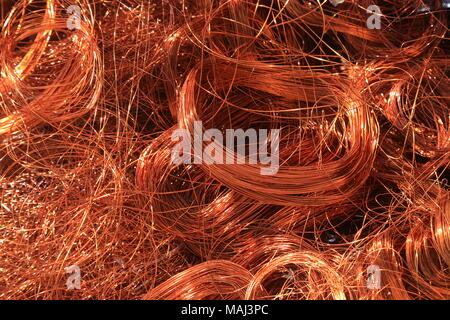copper wire for scrap piled up Stock Photo