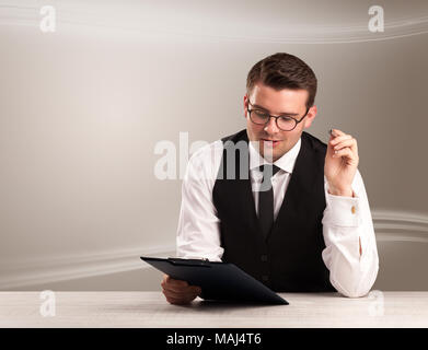 Televison presenter host in live show with blank background Stock Photo