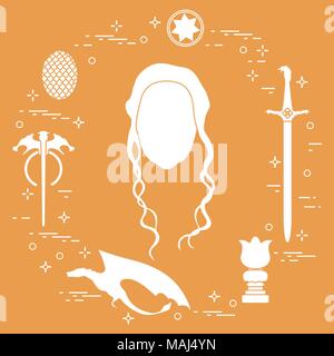 Symbols and heroes of the popular fantasy television series. Art and cinema theme. Stock Vector