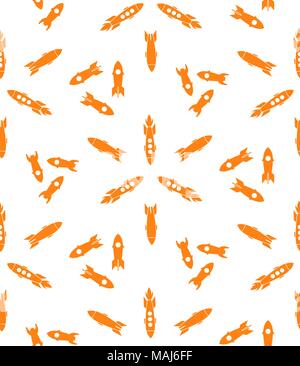 Vector seamless pattern from rocket icon and rocket silhouette of white background. Rocket background, spaceships, rocket ship Stock Vector