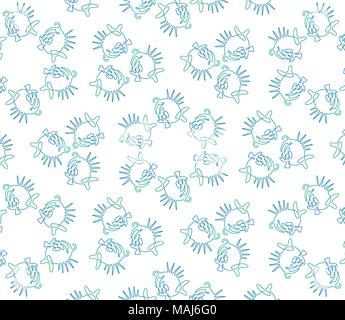 Vector seamless pattern from continuous line drawing fish on white background Stock Vector