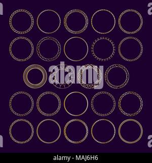 Vector set of round decorative frameworks, banners. Golden geometric frame Stock Vector