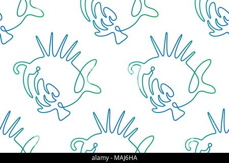 Vector seamless pattern from continuous line drawing fish on white background Stock Vector
