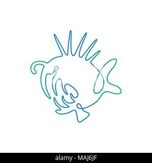Vector continuous line drawing fish. Fish logo. Predator angler logotype. One line art design Stock Vector