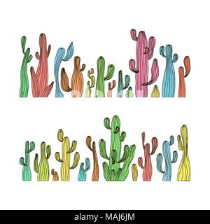 Vector illustration of saguaro cactus. Color cactus set Stock Vector