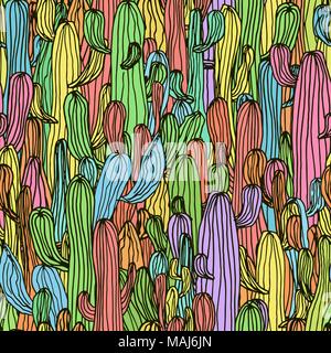 Vector seamless cactus pattern from saguaro cactus. Cartoon saguaro cactus background Stock Vector